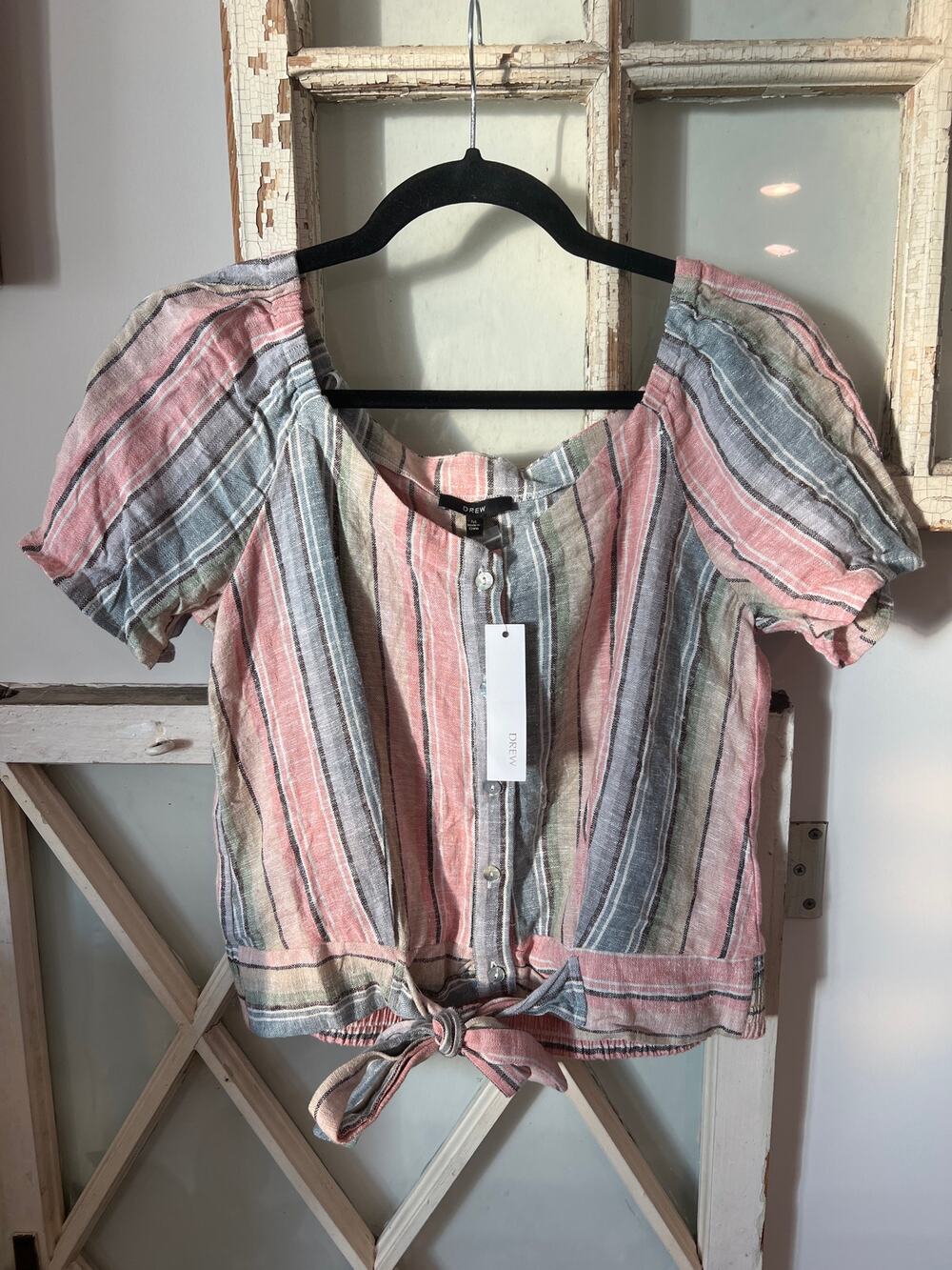 NWT Drew size medium linen blend striped top